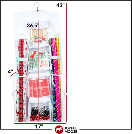 Joyful Moose Gift Bag Organizer - Christmas Wrapping Paper Storage Container | Black Color