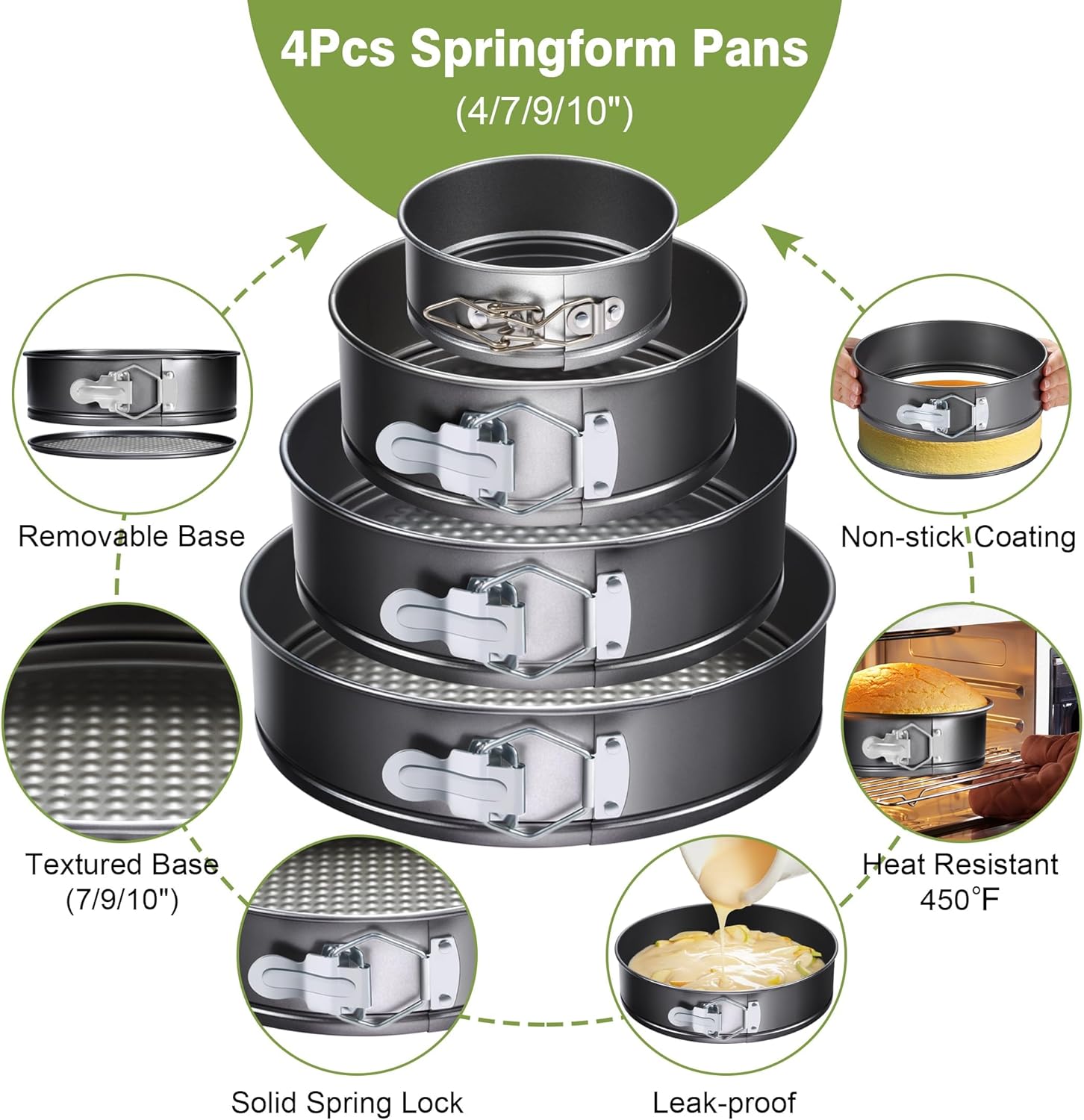 Skiennix 139PCS Springform Cake Pan Set - Non-Stick Cheesecake Pans (4/7/9/10-Inch) + Decorating Supplies