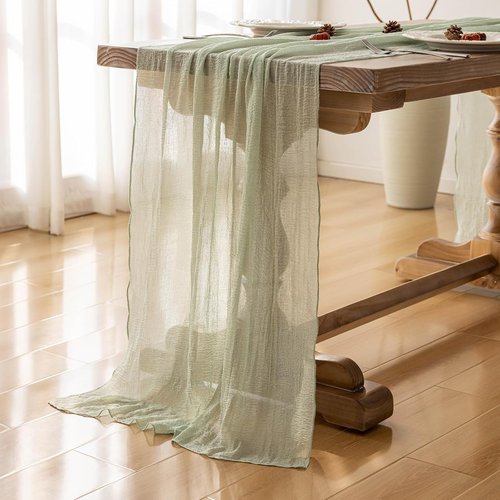 Keketoarrange Sage Green Table Runner - 120 Inch Rustic Boho Cheesecloth for Weddings & Events