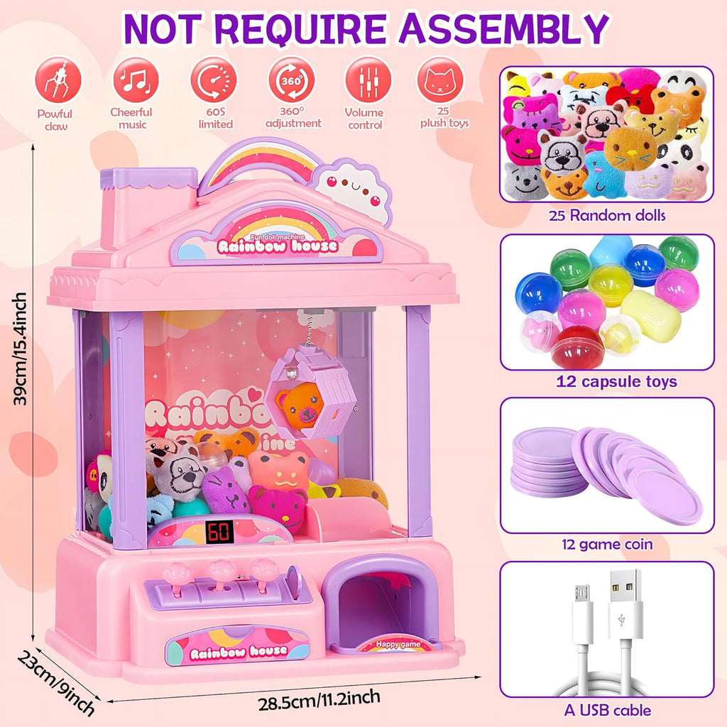 Skiennix Mini Claw Machine - Electric Arcade Game Toy with LED Lights & Adjustable Sound | Pink, Ages 4+