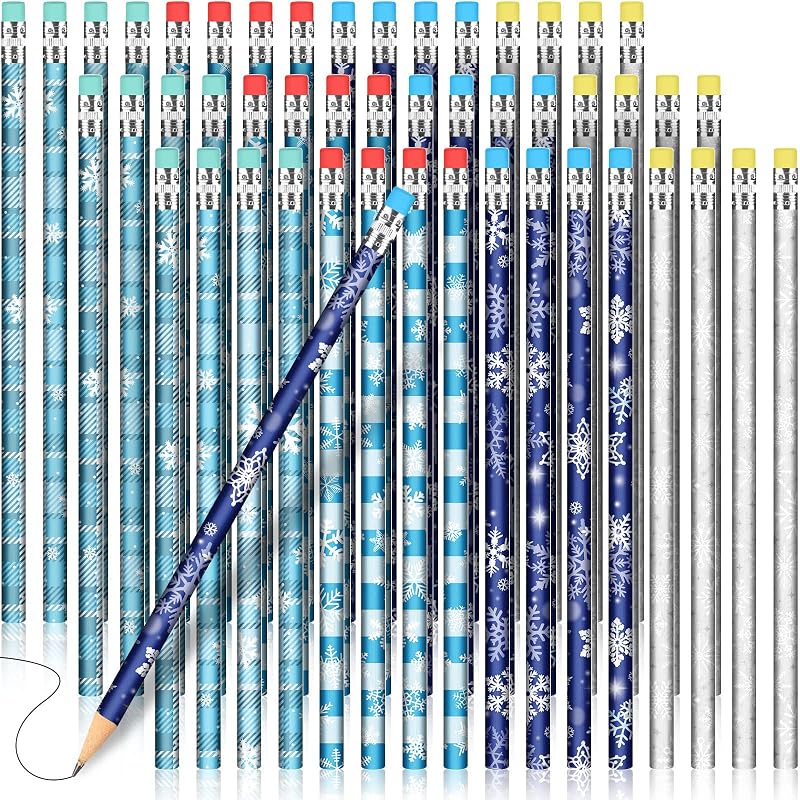 36 Pieces Winter Snowflake Pencils with Eraser Toppers – 19 cm Wooden Pencils Bulk (Variation of THIS listing: 36)