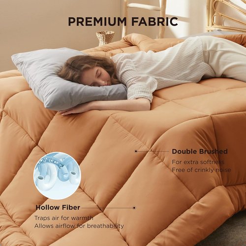 Bedsure Comforter Duvet Insert - All-Season Quilted Queen Size Bedding, GentleSoft Down Alternative, Burnt Orange 88 x 88 Inches