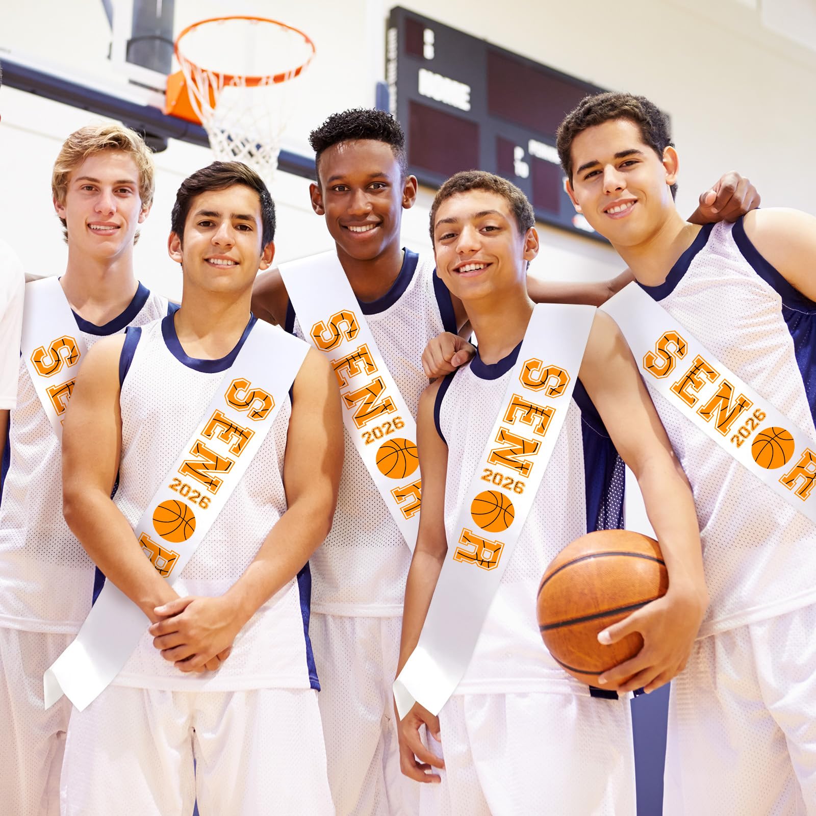 10Pcs White Senior 2026 Satin Sashes Basketball Class of 2026 Celebrations Sash Senior Cheer Sashes with Sport Letters for Basketball Competition Party Cheerleader Celebration Graduation Supplies