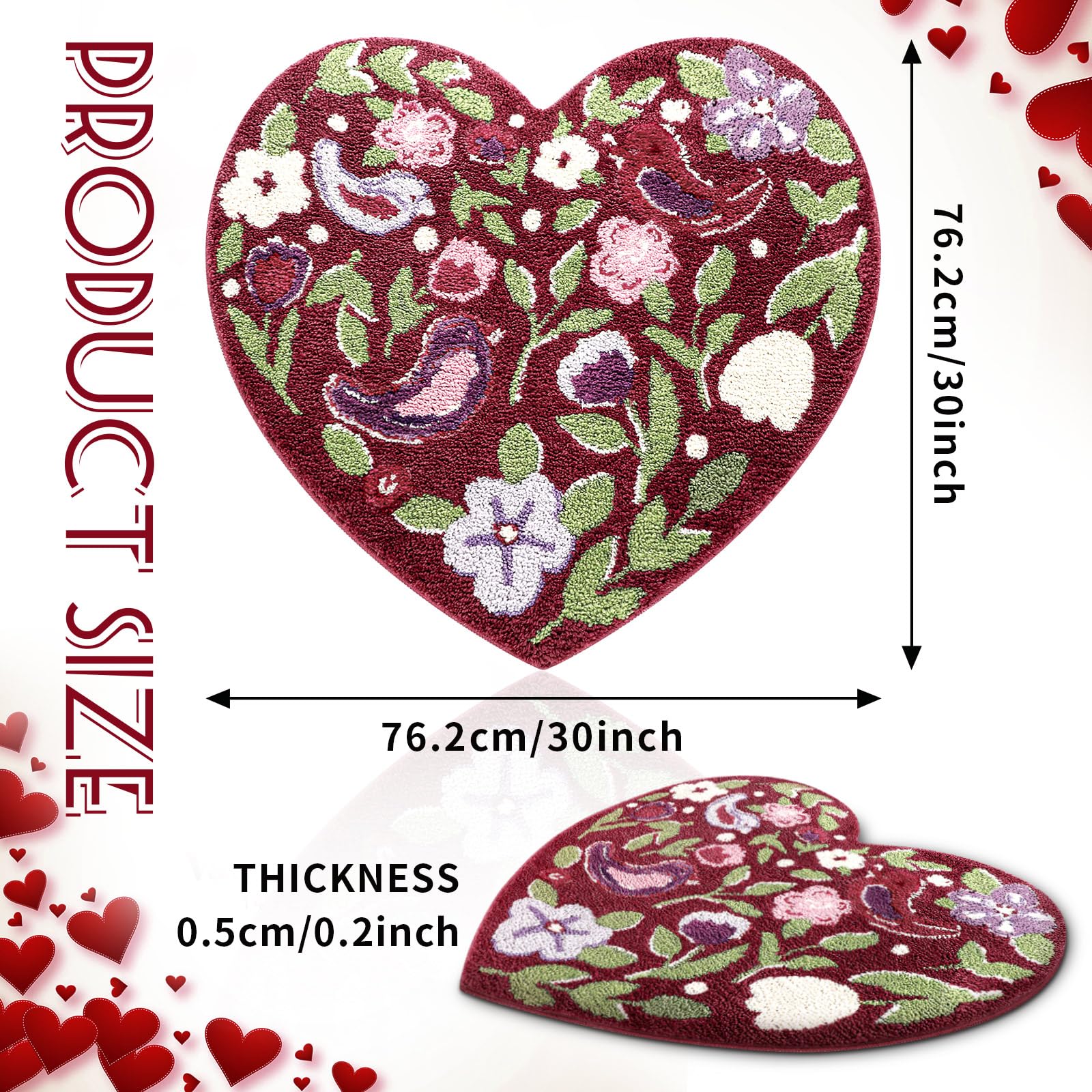Valentine Bathroom Rug Heart Love Bird Valentines Door Mat 30 x 30 Inch Vintage Valentine Bath Decor Non Slip Welcome Floor Door Mat Casual, Low Pile, Kitchen Indoor Outdoor Home Bedroom Decoration