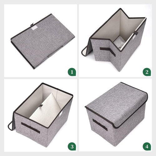 Bagnizer Foldable Storage Bin - 22 Quart Linen Organizer with Flip-Top Lid & Handles | Gray, 4 Pack (14.6 x 9.5 x 9.5”)