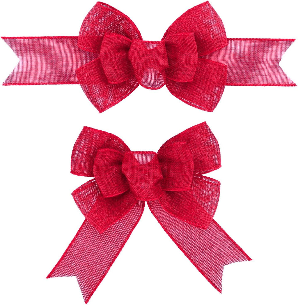 Meseey Hot Pink Burlap Christmas Bows - Handmade Large Bows for Wreaths & Holiday Decor | 2 Pcs Set