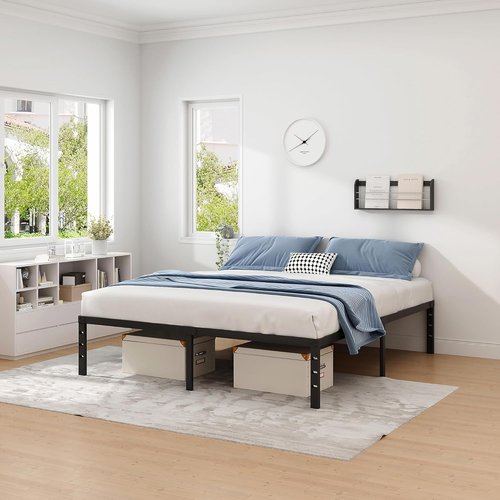 Jetonix Metal Bed Frame - Queen Size with Storage Space | Heavy Duty, Easy Assembly, Black, 16 Inch
