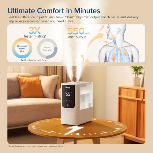 LEVOIT Humidifier - Smart Warm & Cool Mist Air Humidifier for Large Rooms | OasisMist 4.5L, White