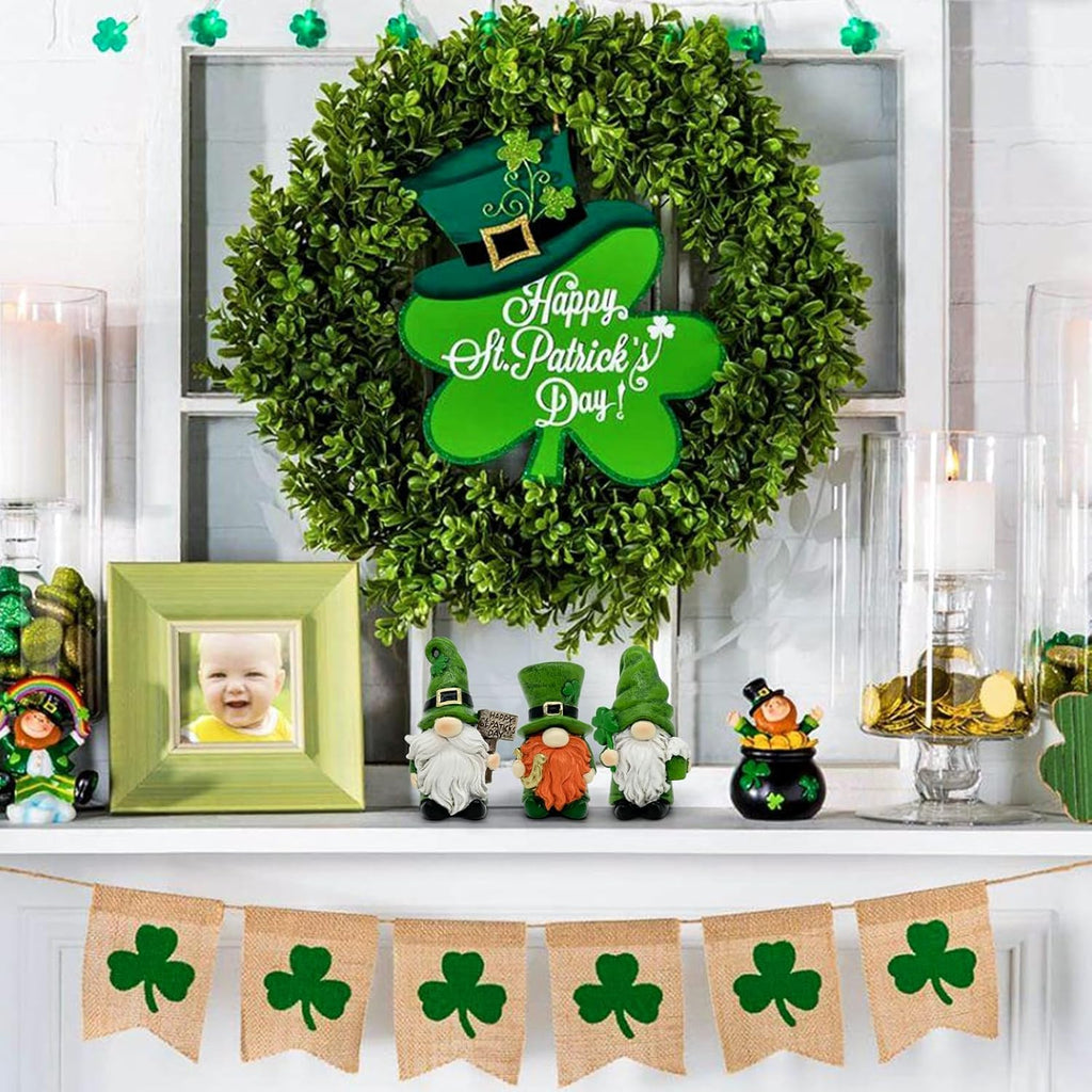 Uniboho St. Patrick's Day Gnome Decorations - 3-Piece Green Irish Leprechaun Figurines for Home Decor