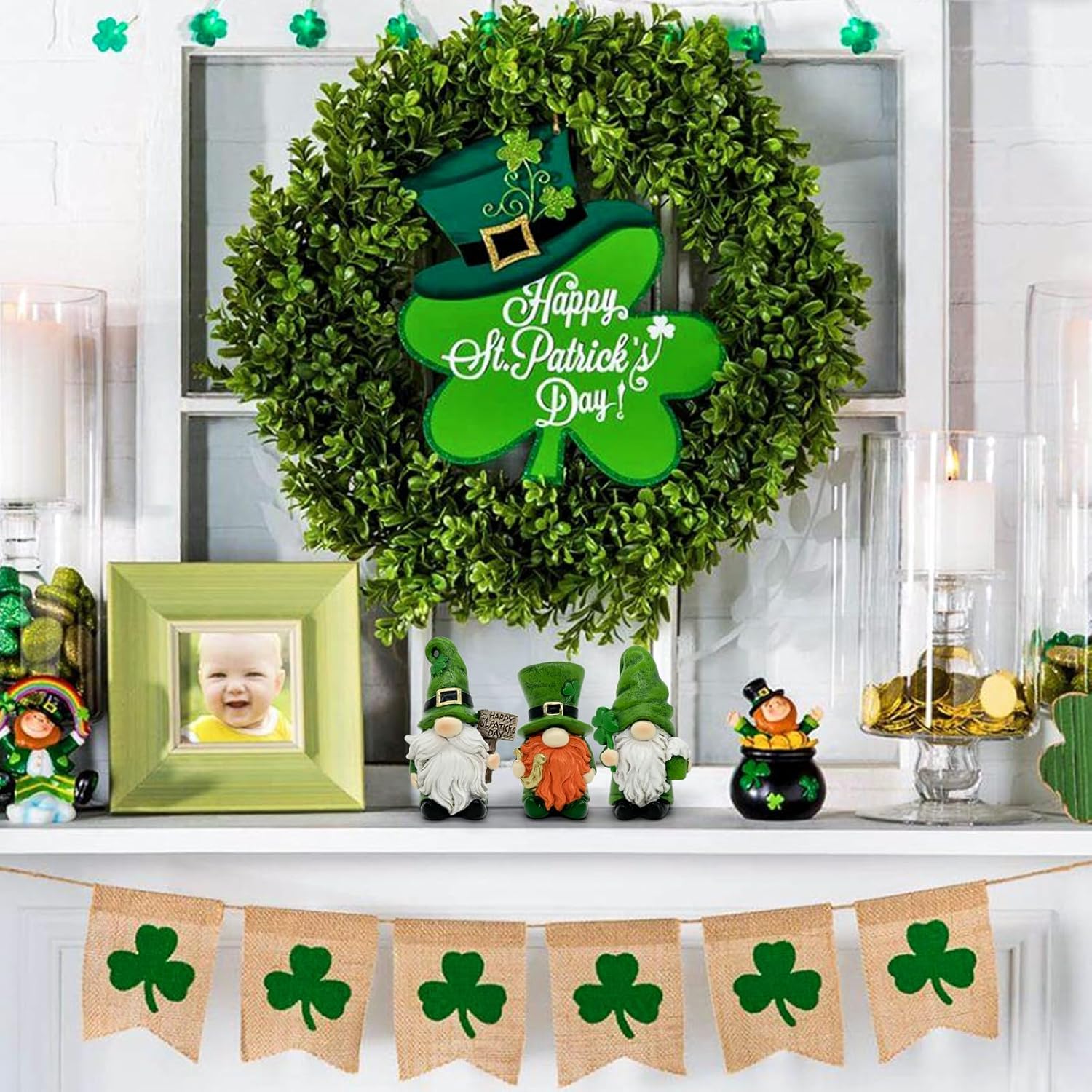 Uniboho St. Patrick's Day Gnome Decorations - 3-Piece Green Irish Leprechaun Figurines for Home Decor