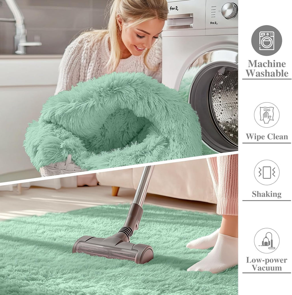 OLANLY Machine Washable Runner Rugs - Soft Fluffy Shaggy Indoor Carpet for Bedroom & Hallway | Mint Green