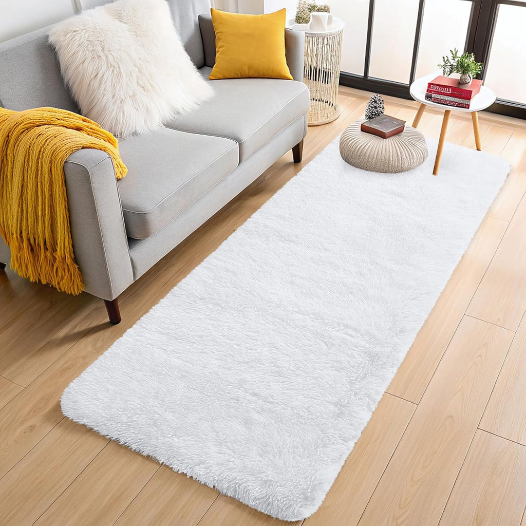 OLANLY Runner Rugs - Soft, Machine Washable 2x8 Shaggy Carpet for Hallway & Bedroom | White Decor