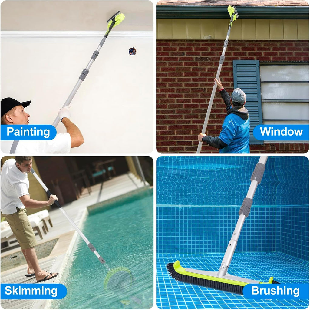 Sepetrel Professional 15-Foot Telescoping Pool Pole - Adjustable with Threaded Tips for Skimmer Net & Brush