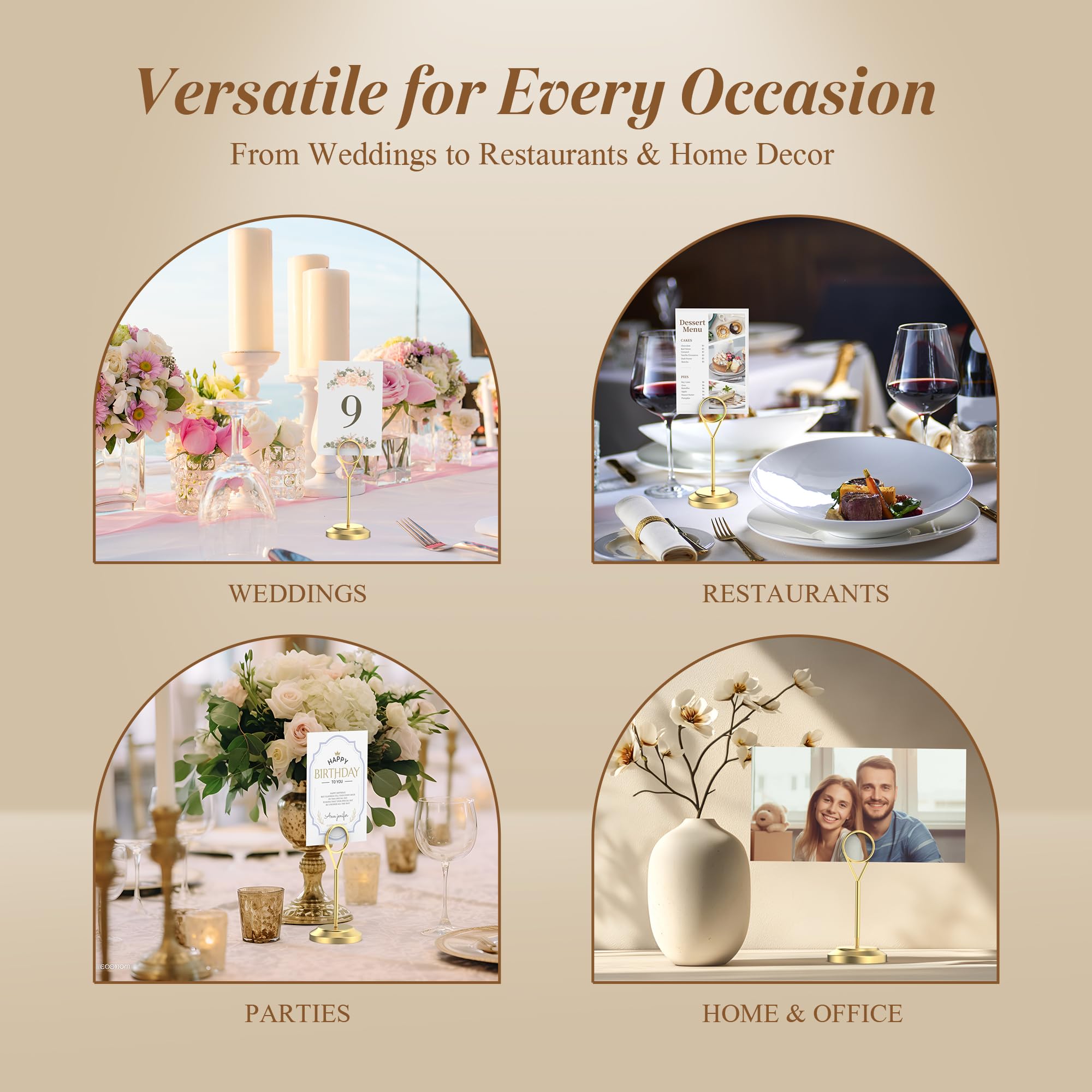 Radezon 12 Pcs Gold Table Number Holders, 4 Inch Tall Place Card Holders for Table, Sturdy Photo Picture Holders with Anti-Tip Base for Wedding Reception, Party, and Event Centerpiece