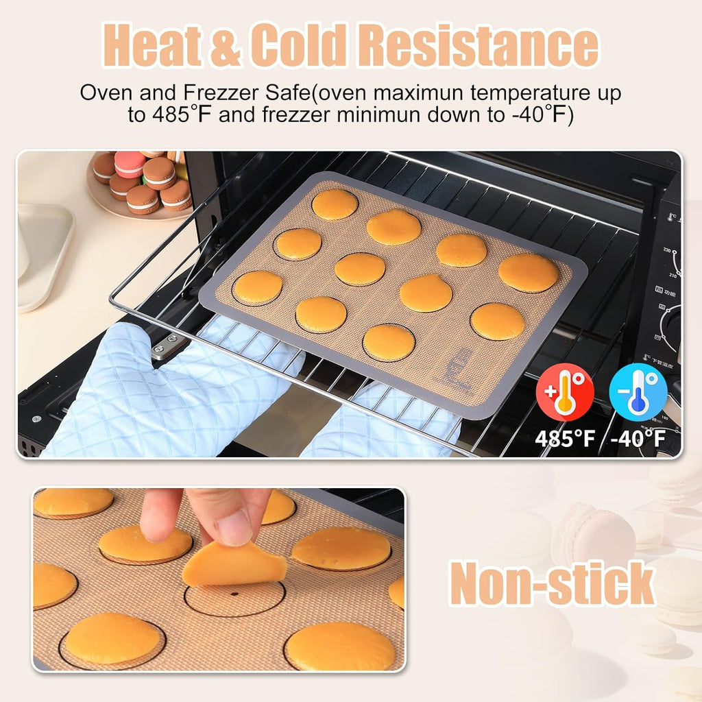 Silicone Baking Mat Macaron - Non-Stick Set of 3 Half & Quarter Sheet Liners | Red, Blue, Gray