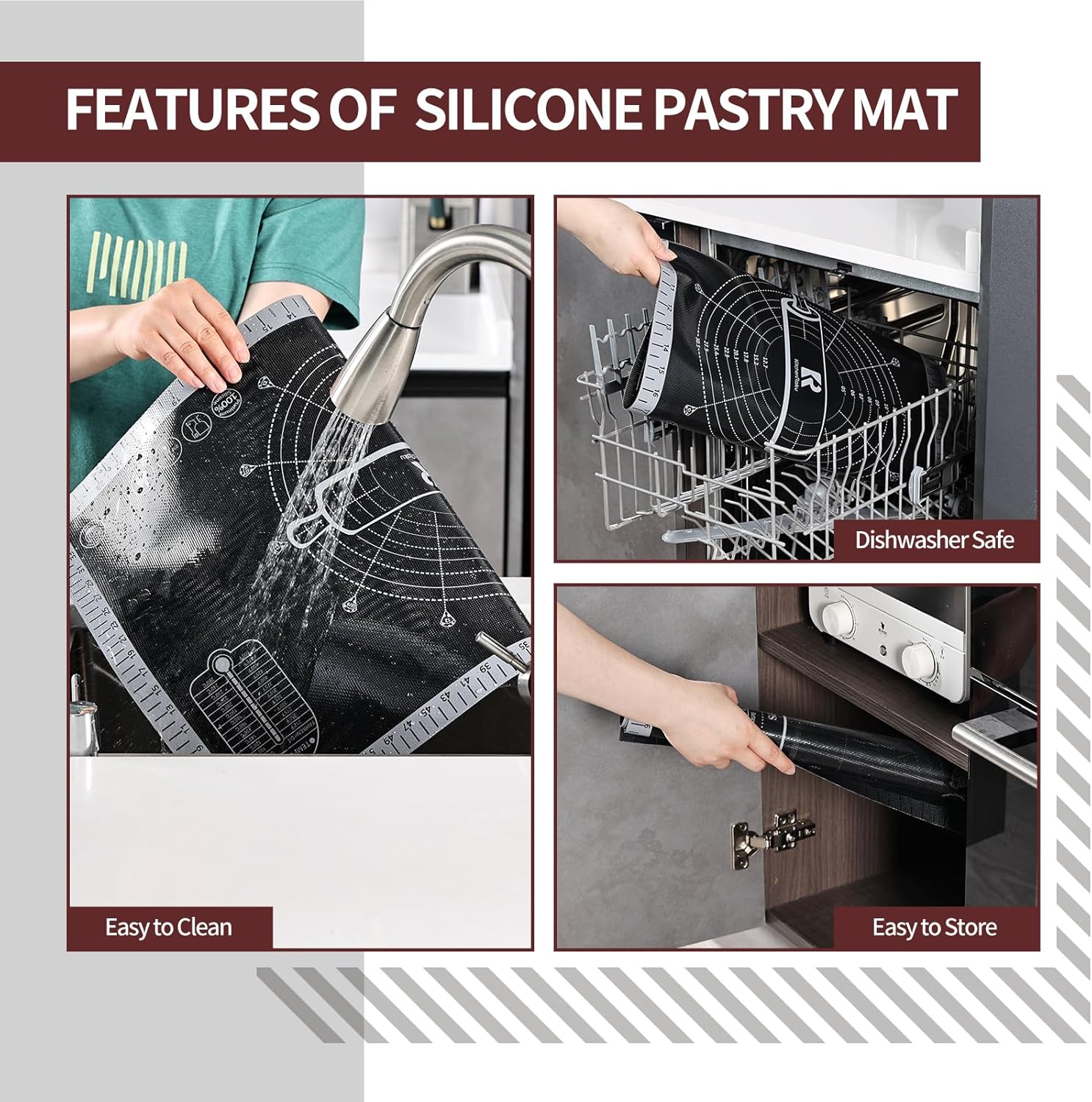 Silicone Pastry Mat - Extra Large Non-Slip Baking Mat with Measurements | 26''x16'' Translucent Grey