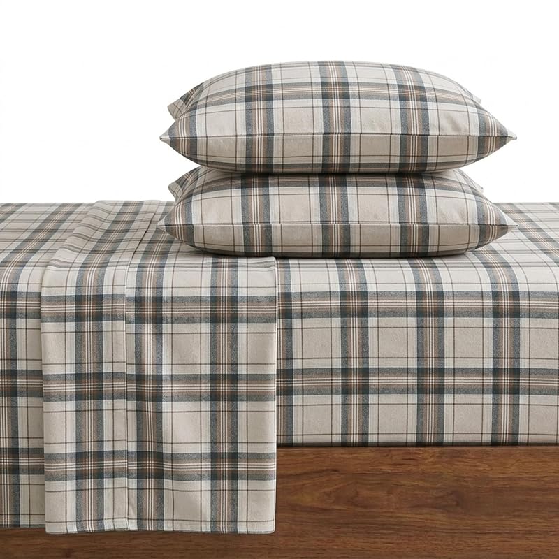 Queen Sheet Set with Fitted Sheet & Pillowcases – Edgewood Plaid Variation