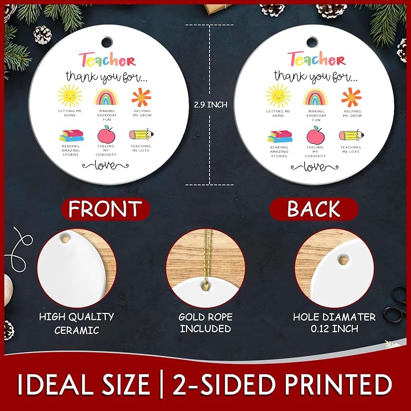 Teacher Appreciation Christmas Ornament 2026 H42 – Thank You Gift, Basswood & Acrylic
