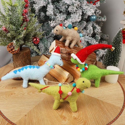 Juegoal Christmas Felt Dinosaur Ornaments - Set of 4 Cute Wool Hanging Decor for Themed Parties