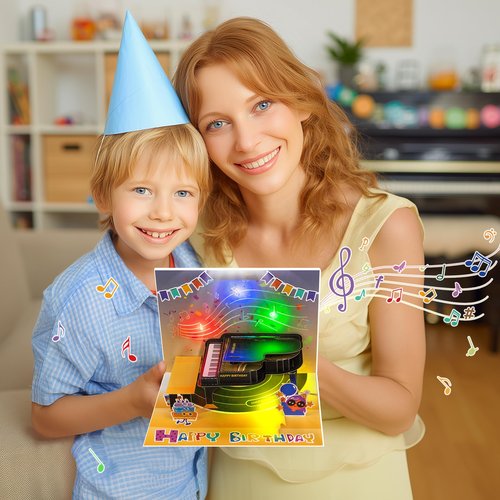 GREETING ART Musical Birthday Cards, Piano Birthday Card With Music and Light, 3D Piano Card, Piano Pop Up Card, Piano Greeting Cards for Men Women