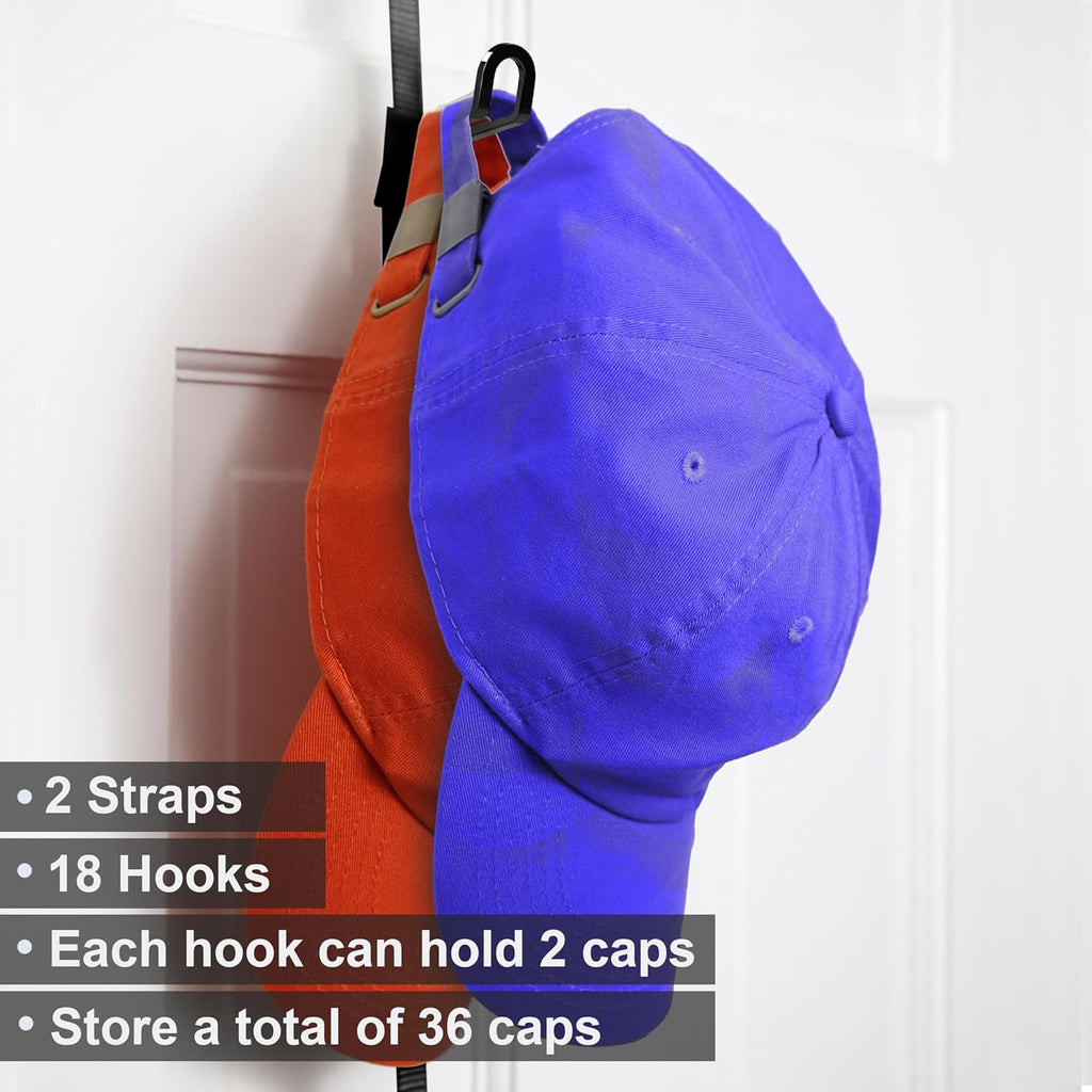 Perfect Curve CapRack - Over-The-Door Hat Organizer for 18-36 Baseball Caps | Black