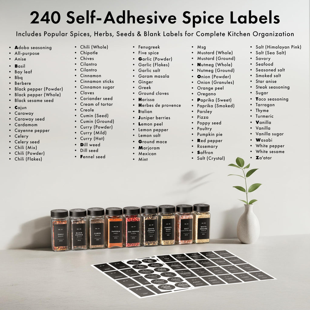 EDELHAUS Glass Spice Jars and Black Stainless Steel Lids (12 x 4oz) Spice Containers with Shaker Inserts - Add-On Pack Without Labels or Accessories