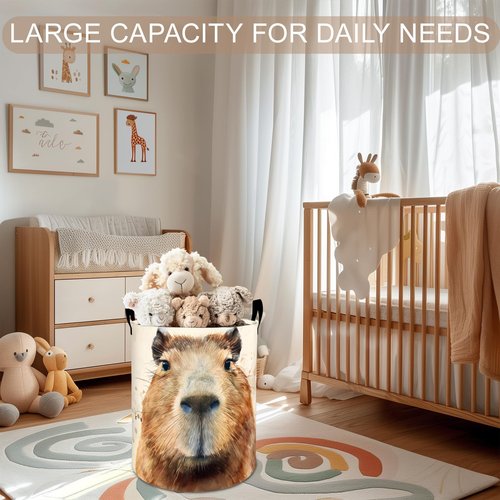 Capybara Laundry Basket Hamper 19.7"x15.8", Animal Foldable Waterproof Oxford Clothes Storage Bucket for Room Bathroom Bedroom Nursery Decor, Toy Organizer Bins Gifts for Kids Boys Girls