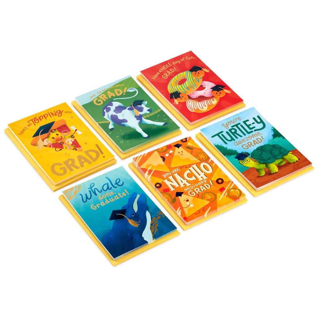 Hallmark Graduation Cards for Kids Bulk Assortment (36 Cards with Envelopes) Pizza, Nachos, Turtle, Cow, Donut for Preschool, Kindergarten, Elementary and More