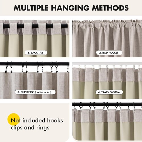 EMEMA Ivory White Linen Blackout Curtains - Thermal Insulated Room Darkening Drapes | 63 Inch Length, 2 Panels