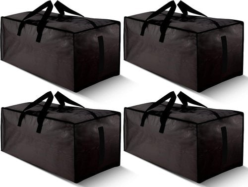 HOMESURE Large Water-Resistant Moving Bags - 4 Pack Heavy Duty Storage Totes with Zippers & Handles | Black