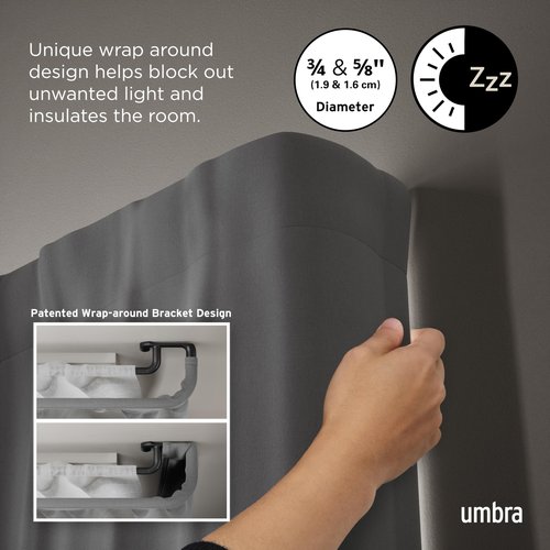 Umbra Twilight Double Curtain Rod Set – Wrap Around Design is Ideal for Blackout or Room Darkening Panels, 66-144 Inch, Black
