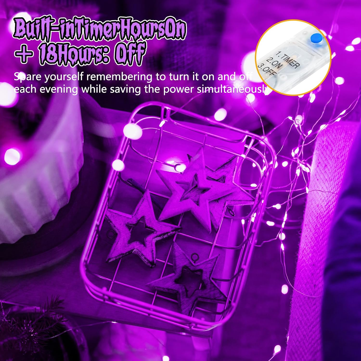 Minetom 6 Pack Purple Fairy Lights - 7ft Battery Operated Waterproof LED String Lights for Halloween Decor & Crafts