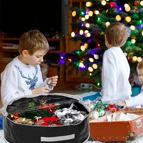 4 Pcs Christmas Wreath Storage Bag - Durable Container with Clear Window & Zipper | 30" Black