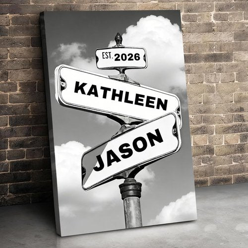Crossroads Personalized Canvas Print - Custom Name & Date Wall Art for Couples | Perfect Valentine's Day or Anniversary Gift, 8x12