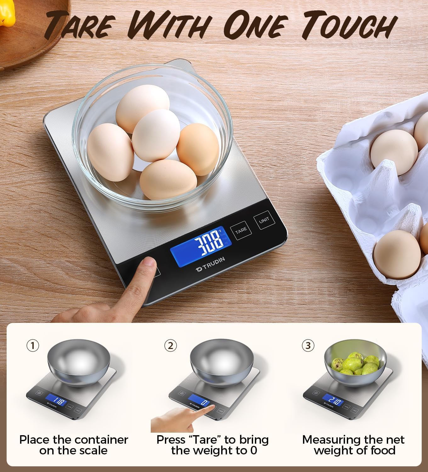 NASA-Grade Food Scale - 33lb Digital Kitchen Scale for Precise Grams & Ounces Measurement | Waterproof Glass & Stainless Steel