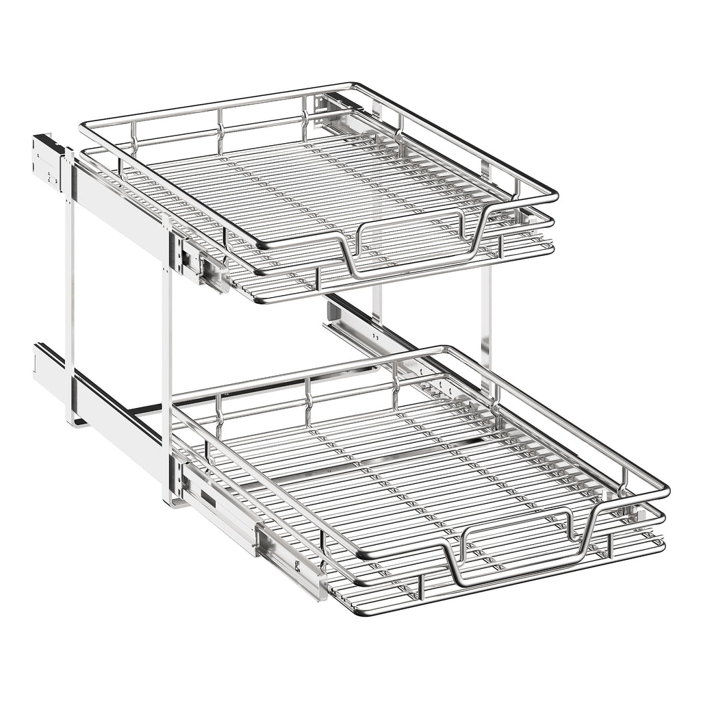 QUYUWU 2-Tier Kitchen Cabinet Pull Out Cabinet Organizer,Shelf and Drawer Organizer Slide Out Pantry Storaqe Basket in Multiple Sizes (17" W x 21" D)