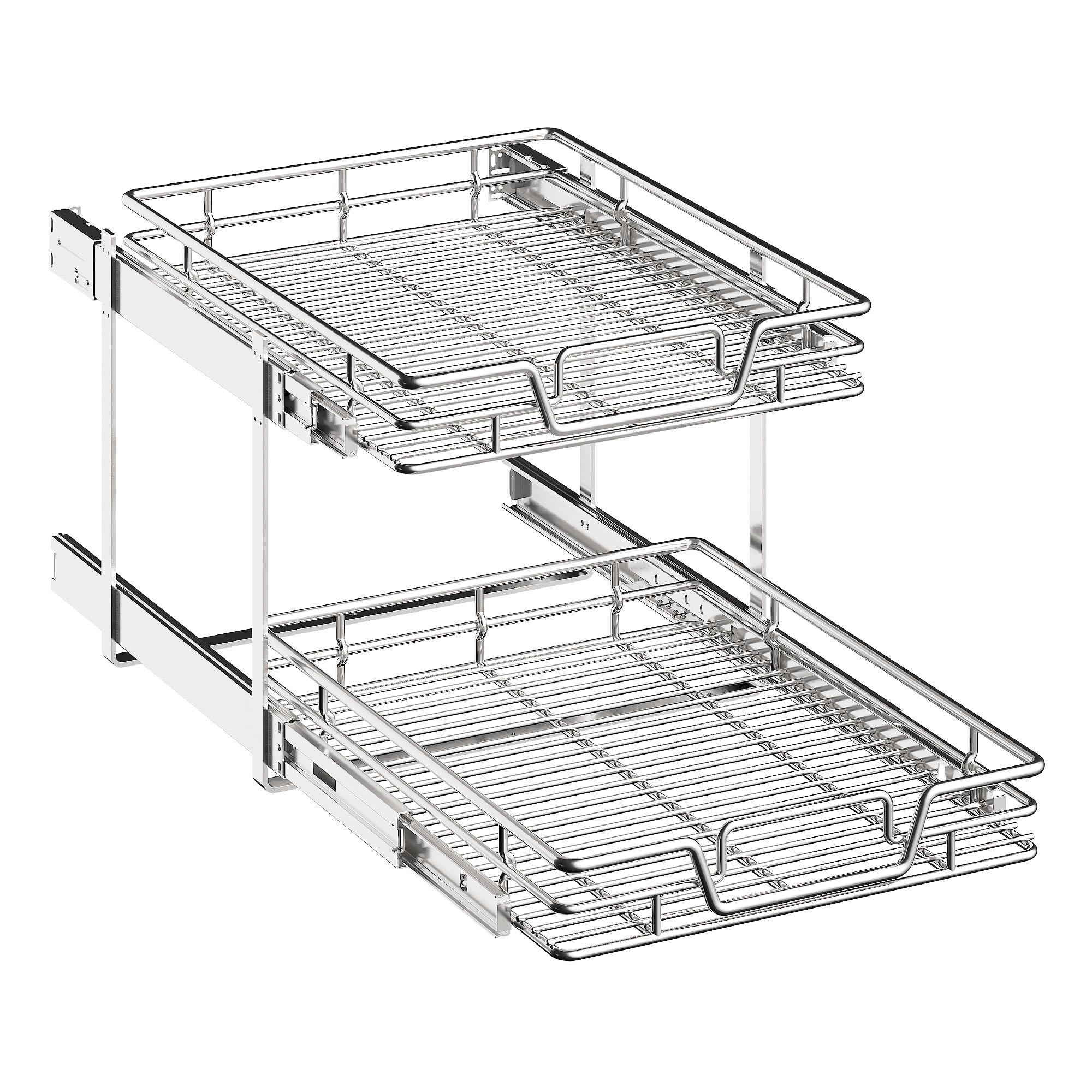 QUYUWU 2-Tier Kitchen Cabinet Pull Out Cabinet Organizer,Shelf and Drawer Organizer Slide Out Pantry Storaqe Basket in Multiple Sizes (17" W x 21" D)