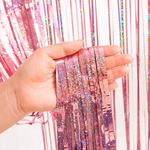 GREATRIL Rose Gold Tinsel Party Backdrop | Foil Fringe Curtain for Birthday Photo Booth - 1m x 2.5m (Pack of 2)