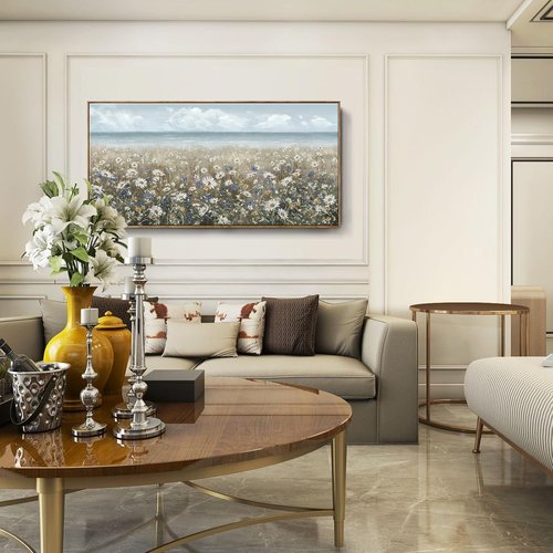 Amatop Oversized Wall Art - Extra Large Coastal Beach Canvas Print | Vintage Floral Ocean Decor