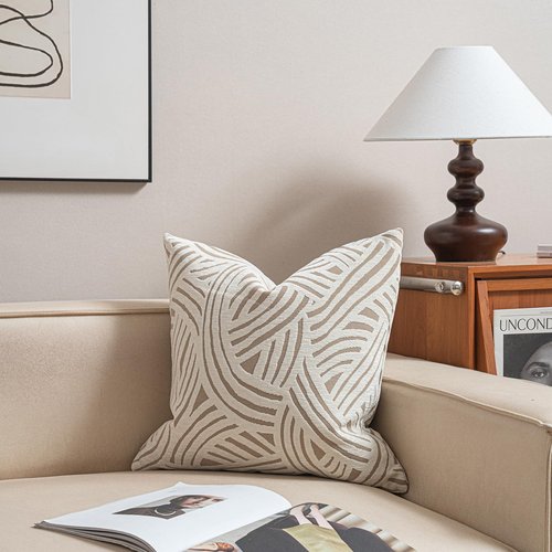 Croker Horse New 20x20'' inches Throw Pillow Cushion Covers - Paradise Beige Color Chenille Jacquard Embroidery Luxury Modern Style Couch Sofa Bed Pillow Cover for Living Room Bedroom
