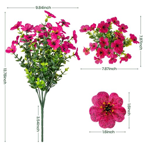 Lnoicy 20 Bundles Artificial Fake Flowers for Outdoor Faux Eucalyptus Flowers for Home Decoration,Fake Plants UV Resistant for Porch/Garden（Rose Red）