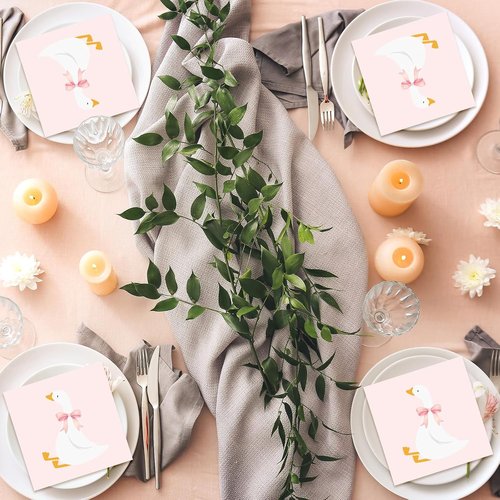 FYSUIMU Paper Napkins - 50 Pcs Cute Pink Bow Goose Design for Birthday & Baby Shower Parties