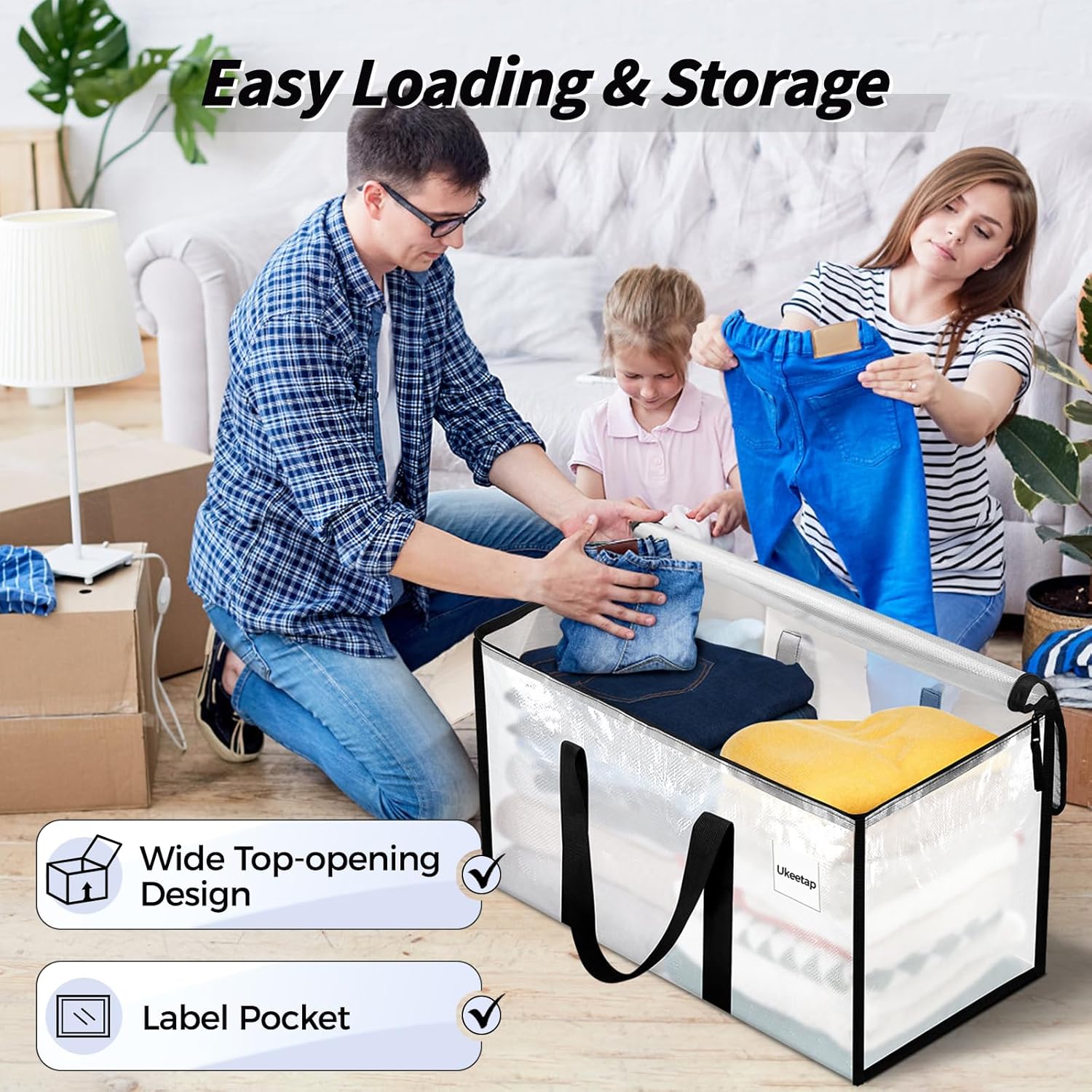 Skiennix Extra Large Heavy-Duty Moving Bags - 16 Pack with Reinforced Handles & Zippers | Clear Storage Totes for Clothes & Dorm Supplies