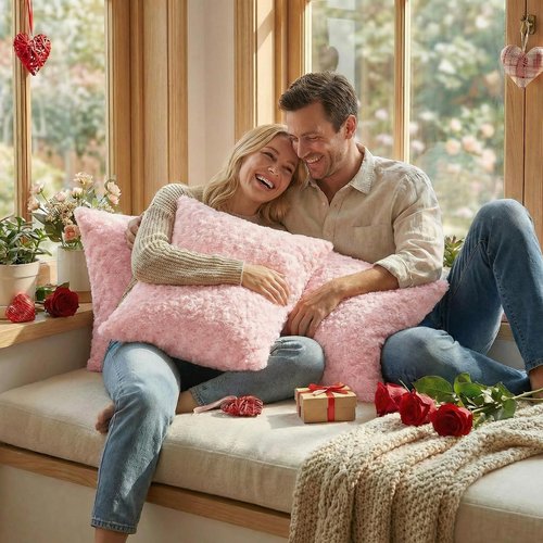FUTEI Pink Decorative Throw Pillow Covers 18x18 Inch Set of 2,Soft Solid Rose Swirl Textured Cushion Case,Valentine's Day Decor for Couch Living Room