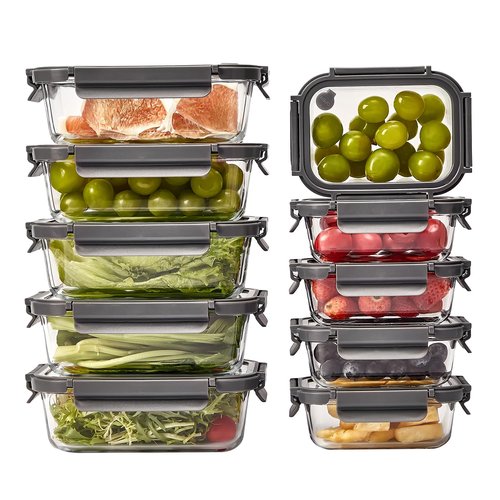 Spreccio Glass Food Storage Containers with Lids,10 pack [36oz*5+13.5oz*5], Glass Meal Prep Container with Airtight Lids, Microwave Safe Food Container Set, BPA Free, LeakProof, Ideal for Lunch
