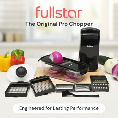 Fullstar Vegetable Chopper & Mandoline Slicer - 8-in-1 Food Prep Tool with Container & Julienne Feature | Black
