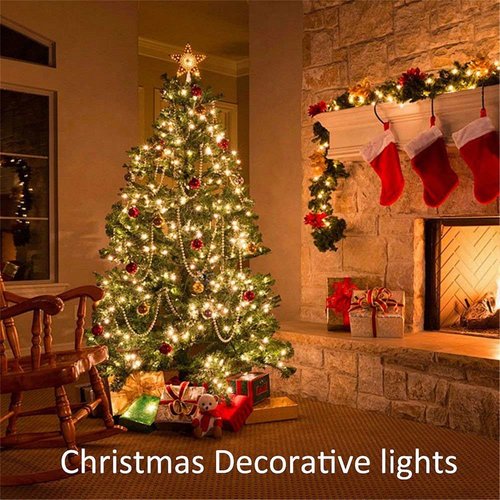 Dazzle Bright 4 Pack Battery Operated Outdoor String Lights, 50 LED 16 FT Warm White Christmas Lights Green Wire with 8 Modes Timer, Outdoor Battery Xmas Wreath Light for Christmas Holiday Decoration