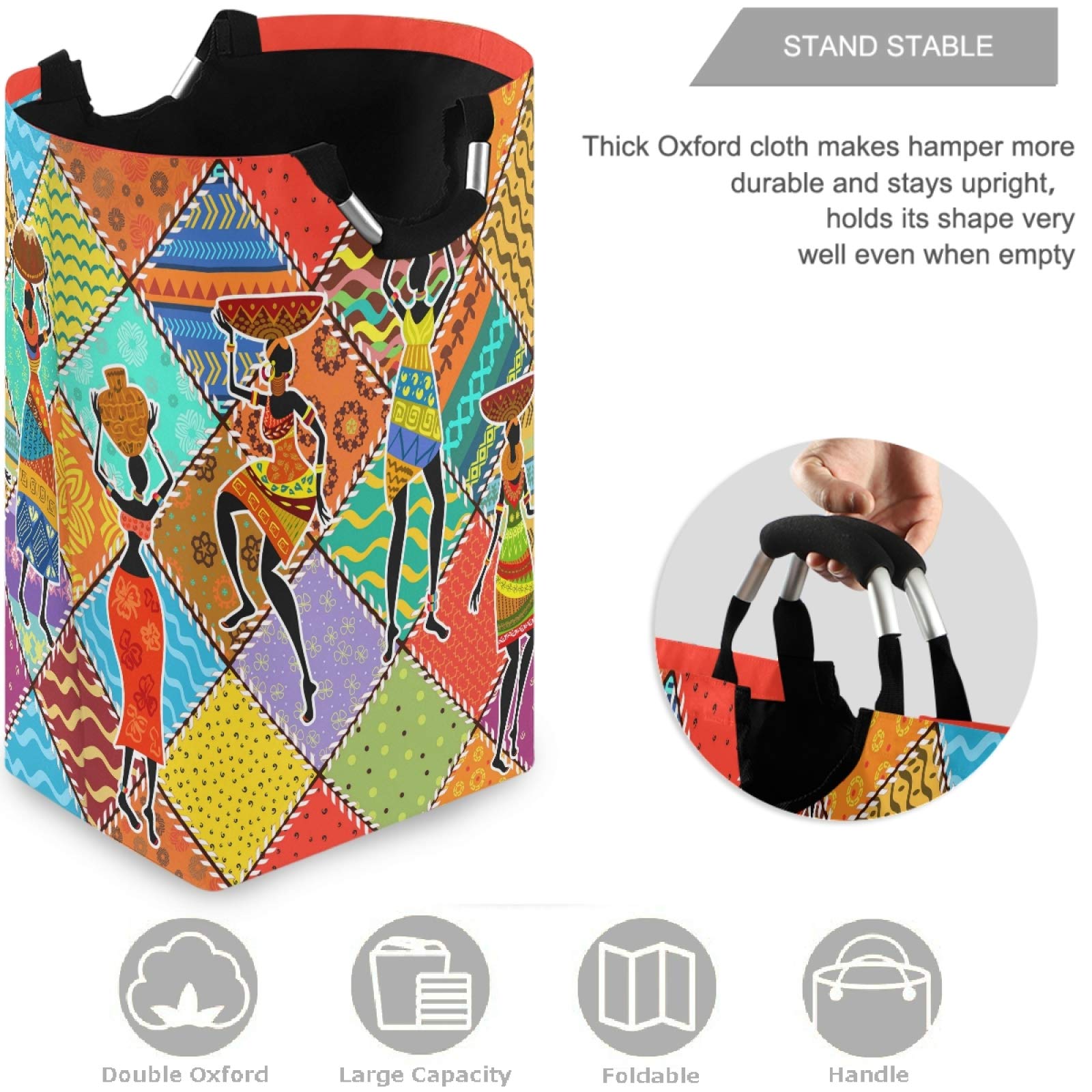 visesunny Large Capacity Laundry Hamper Basket Dancing African Woman Colorful Patchwork Oxford Cloth Storage Baskets for Bedroom, Bathroom, Dorm, Kids Room