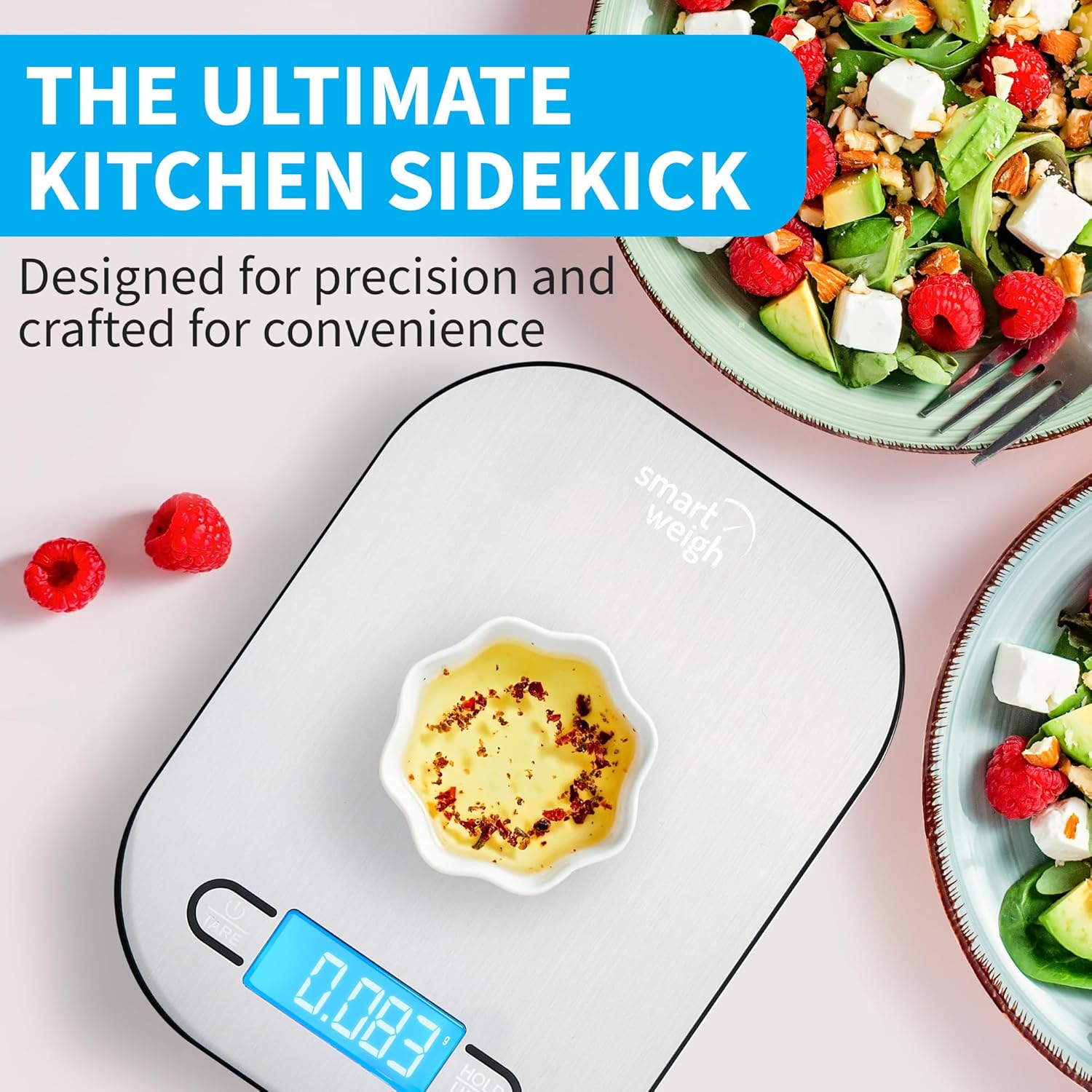 Smart Weigh Stainless Steel Digital Kitchen Scale - Accurate Measurements for Cooking & Meal Prep | Grams & Ounces