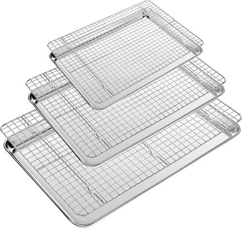 CEKEE Baking Sheet Set - 6-Piece Stainless Steel Cookie Sheets with Cooling Racks | Heavy Duty & Dishwasher Safe